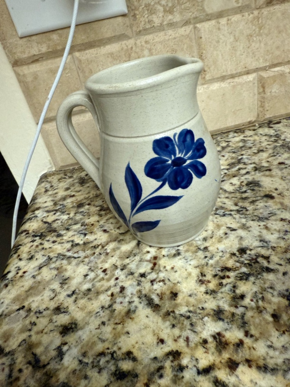Ellington Cream Ceramic Pitcher with Blue Floral Motif